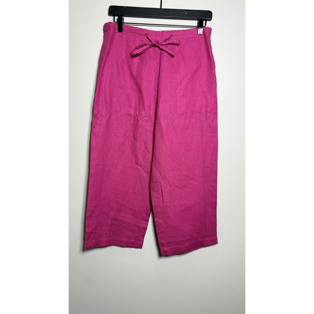 Units Petite Linen Pants PM Womens Pink Wide Leg Cropped Culottes Drawstring